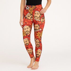 Lularoe Women's Christmas Poinsettias Bearded Elf Leggings Size One Size